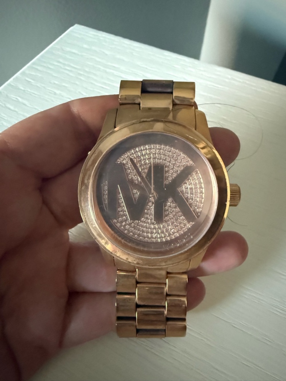 Michael Kors Gold-Tone Men's Bracelet Watch with Crystal MK Dial